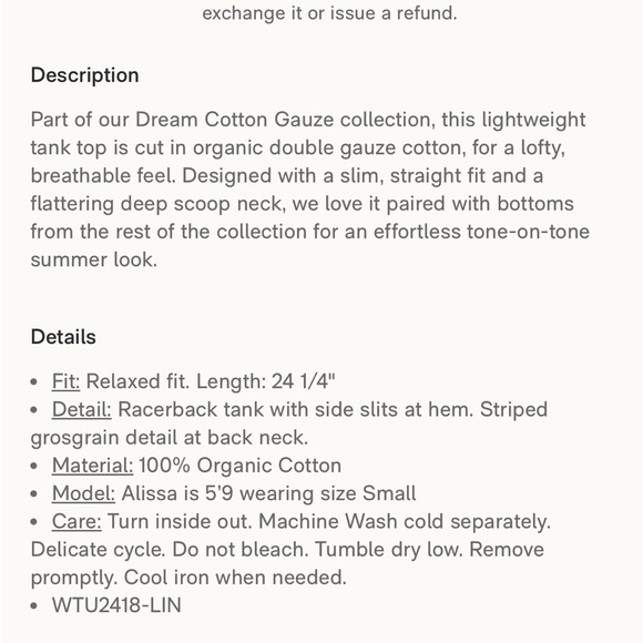 Faherty Dream Scoop Neck Tank Top made from 100% organic cotton, size M, NWT - Picture 8 of 8